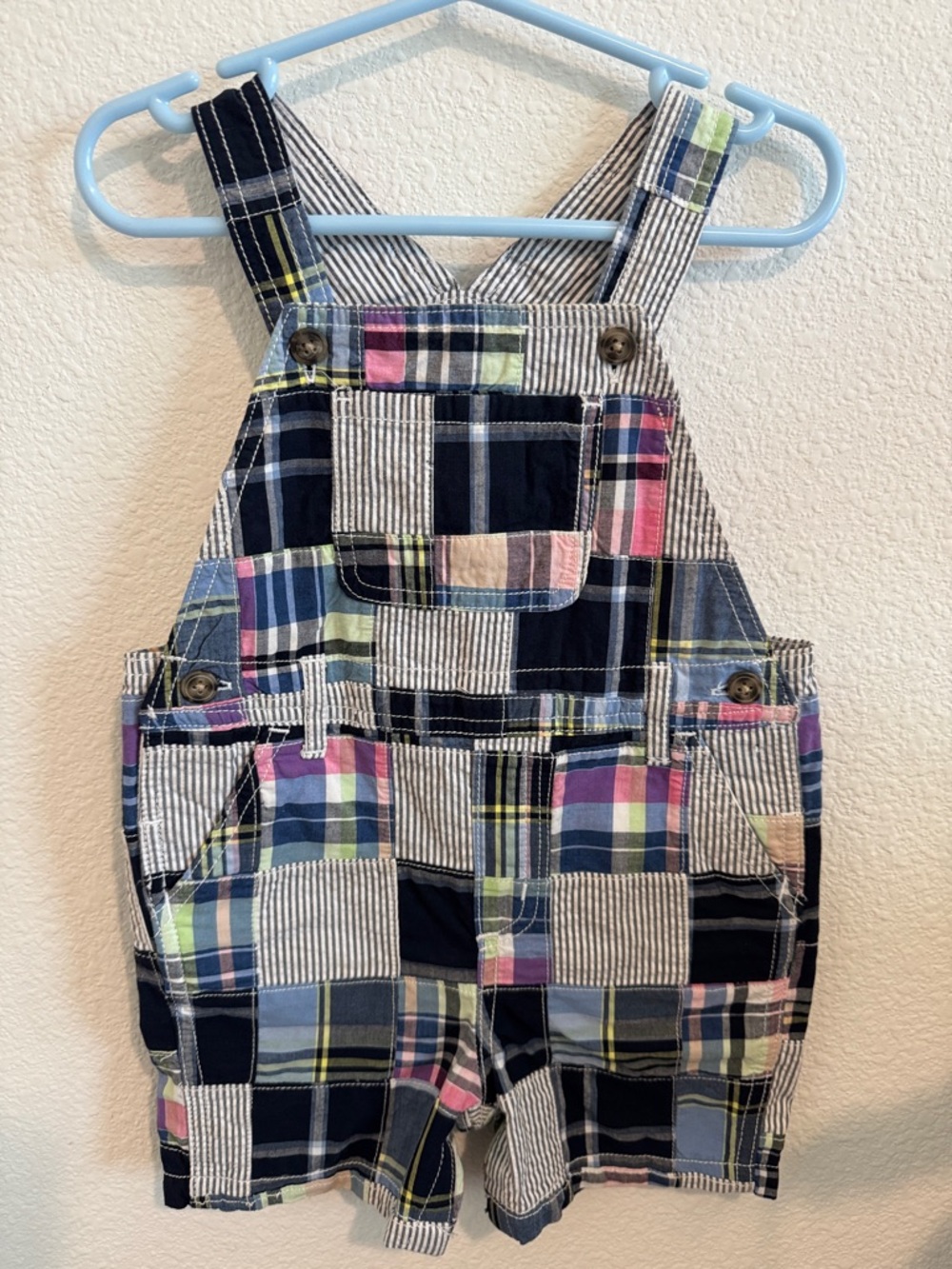 18-24 mos-Gymboree Patchwork Plaid Short Overalls - Multicolor
